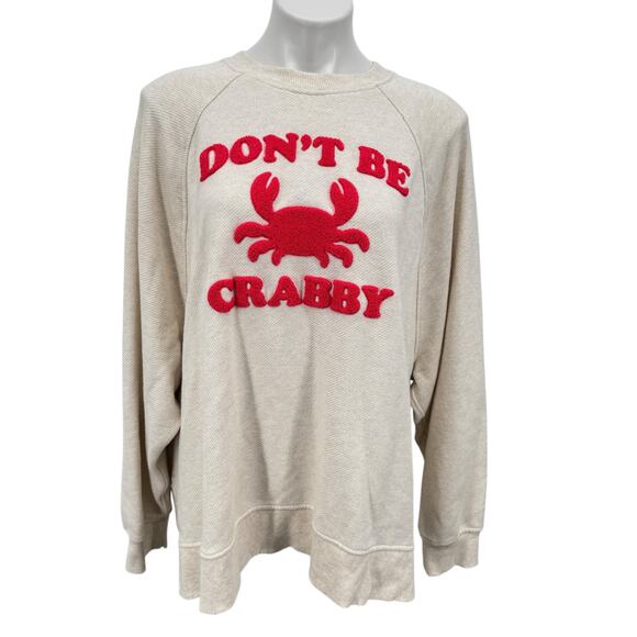 aerie Tops - Aerie Oversized Don’t Be Crabby Sweatshirt Women SZ L White Red Casual Comfort